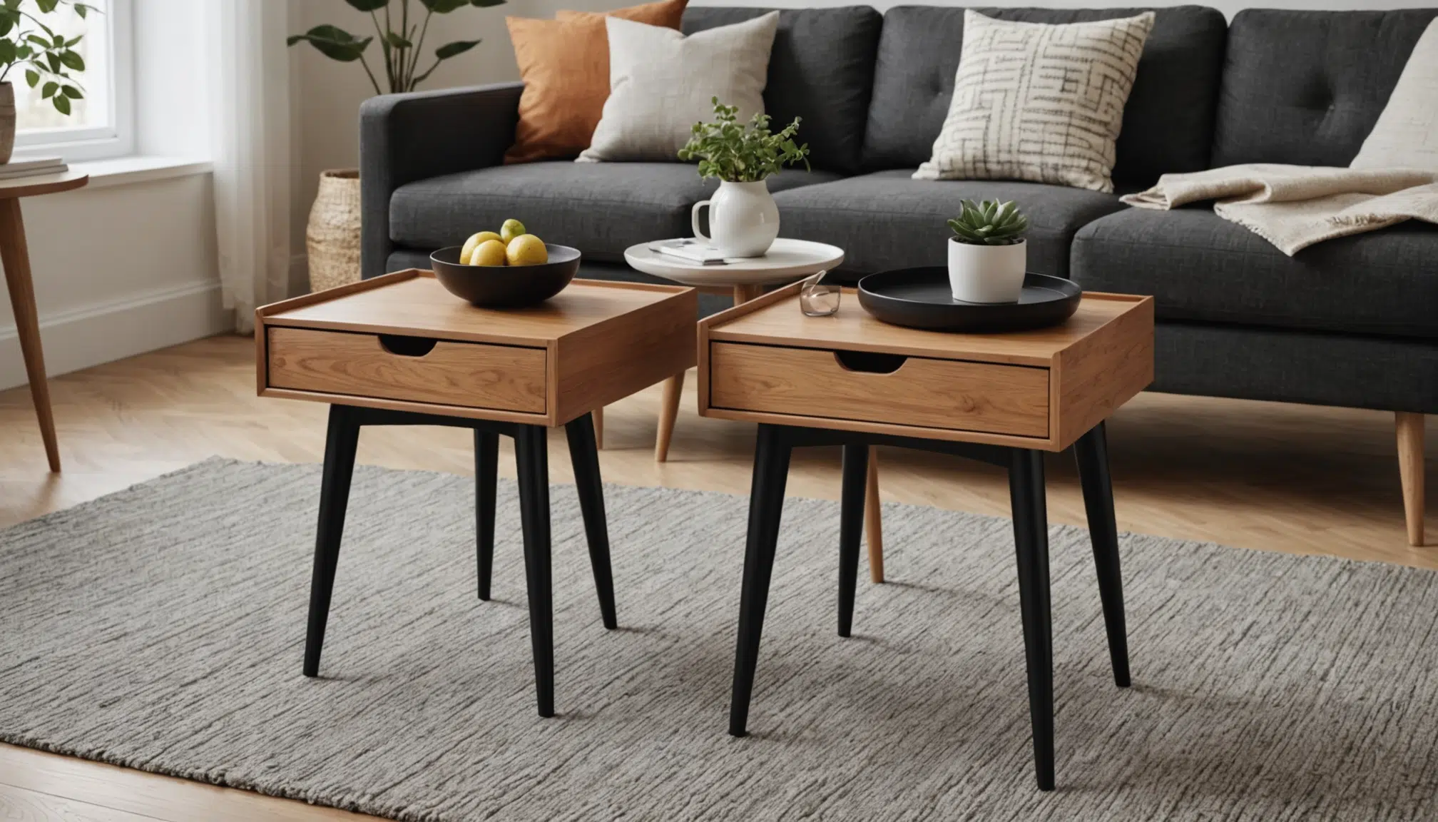 découvrez en exclusivité chez action ces deux tables d’appoint en bois avec un système push innovant, idéales pour les amateurs de décoration à la recherche de praticité et d'esthétique.