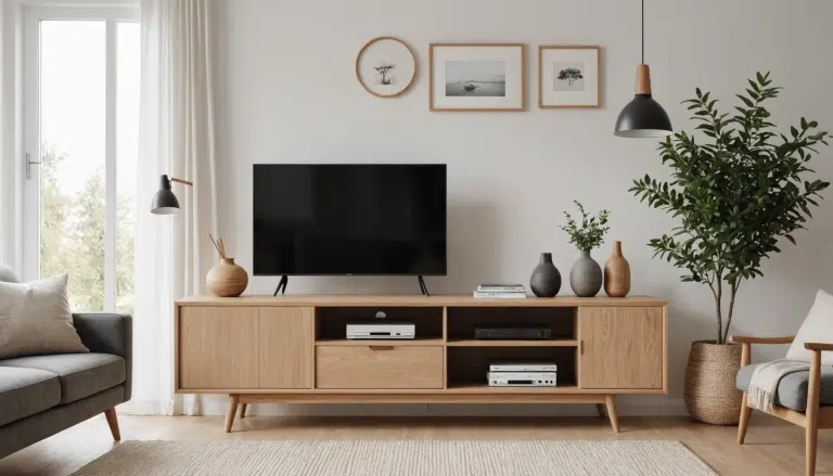 découvrez le meuble tv en bois à 49 € chez gifi, déjà en rupture de stock ! son design unique sur la façade apporte une touche surprenante et élégante à votre salon.