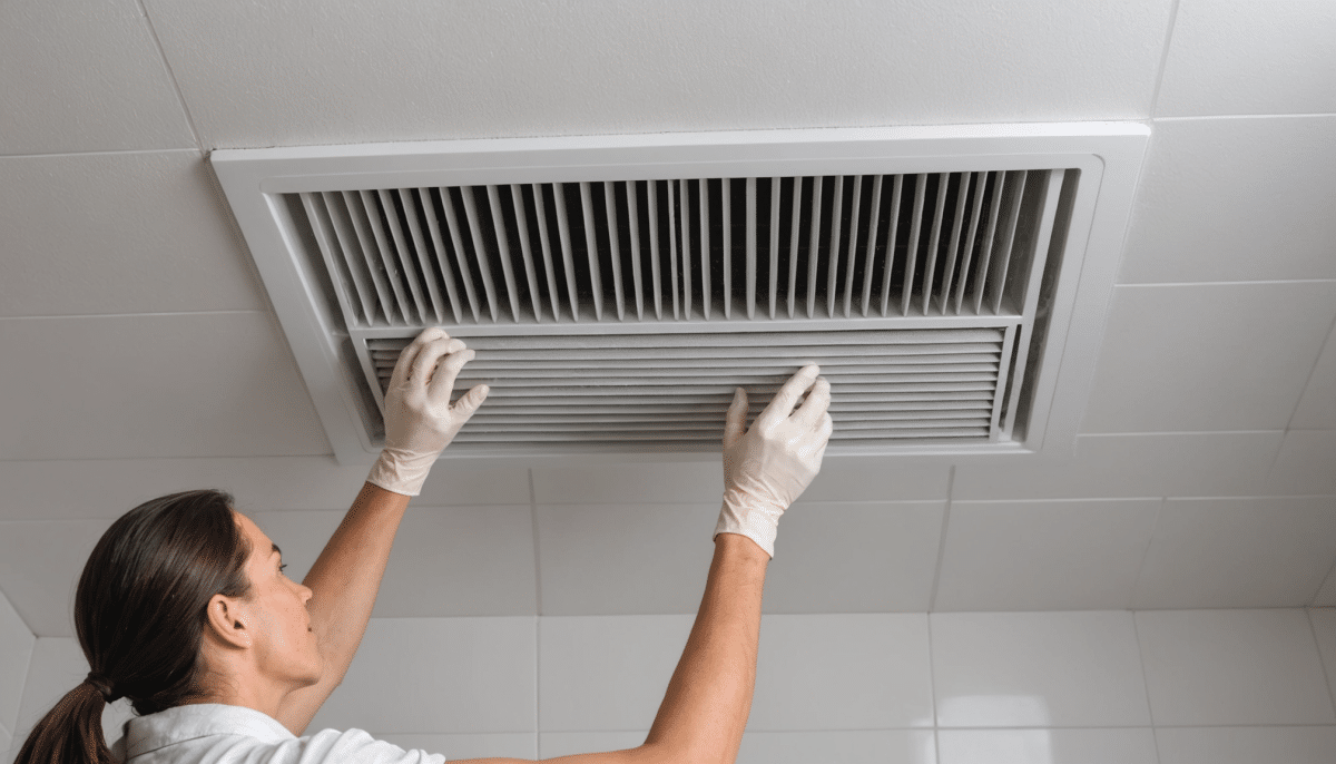 votre vmc est en service depuis des années ? pensez à nettoyer régulièrement les bouches blanches au plafond pour assurer une bonne qualité de l'air et un fonctionnement optimal.