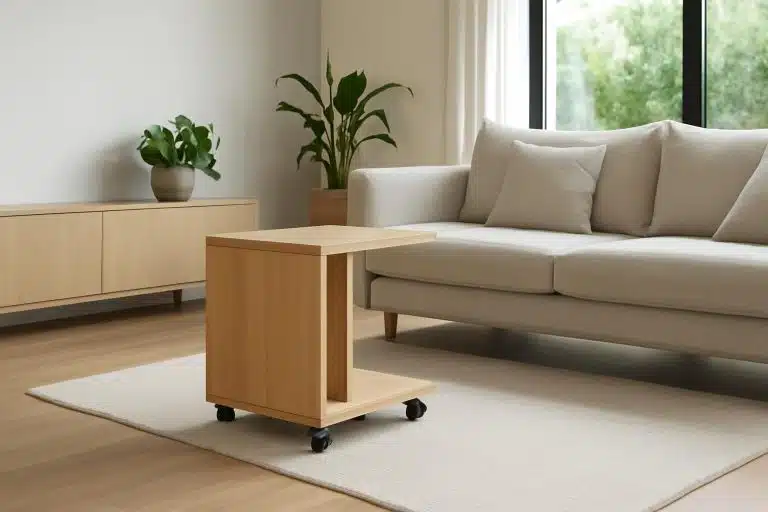 découvrez le meuble à roulettes innovant qui remplace la table basse encombrante en se glissant près du canapé, pour un salon plus spacieux et fonctionnel.