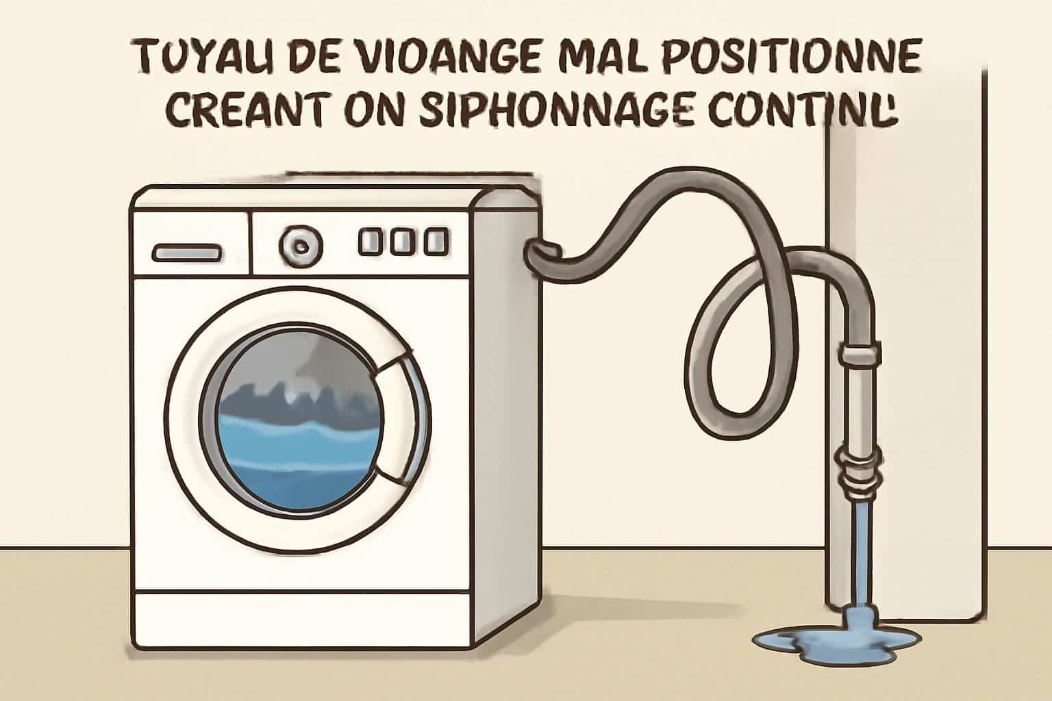 des plombiers mettent en garde contre un tuyau mal positionné derrière le lave-linge, provoquant une vidange continue de la cuve durant le cycle, et expliquent comment éviter ce problème courant.