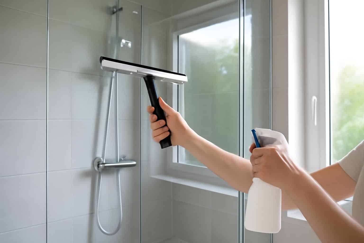 découvrez comment un simple geste de dix secondes peut remplacer le frottement avec des anticalcaires pour garder la paroi de douche en verre impeccable et sans traces.