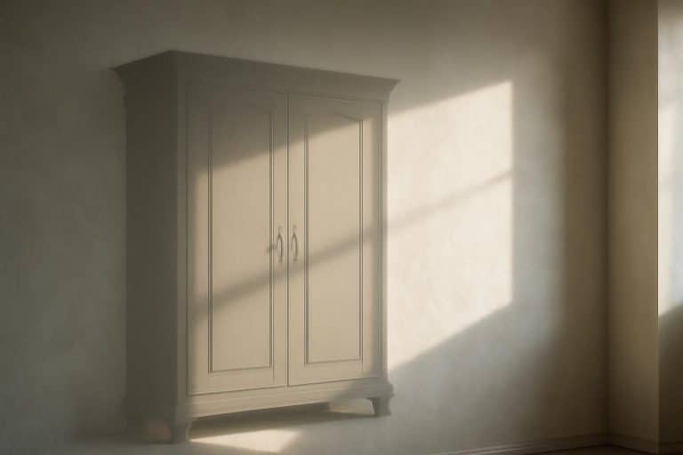 découvrez comment l'ombre crée l'illusion d'une armoire invisible sur un mur froid, mêlant art et perception dans une énigmatique mise en scène visuelle.