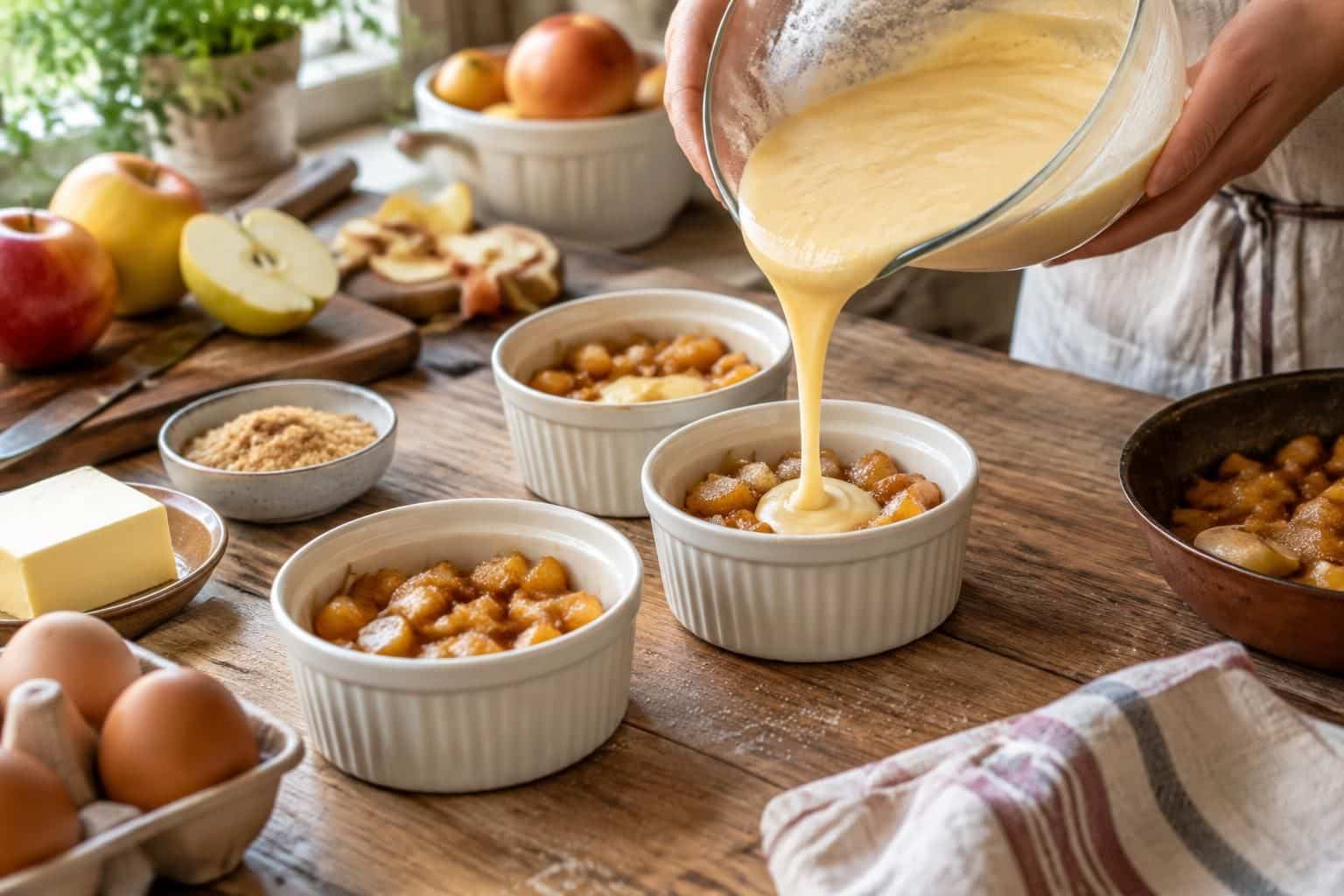 découvrez ce clafoutis express aux pommes caramélisées, prêt en 20 minutes. un secret tout simple dans le ramequin le rend irrésistible.