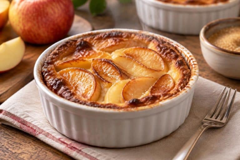 préparez un clafoutis express aux pommes caramélisées, prêt en 20 minutes. découvrez le secret tout simple qui fait toute la différence dans le ramequin.