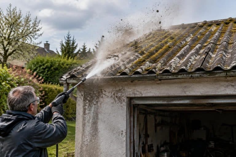 vieilles plaques ondulées du garage : pourquoi le nettoyeur haute pression peut disperser des fibres dangereuses et comment éviter les risques.